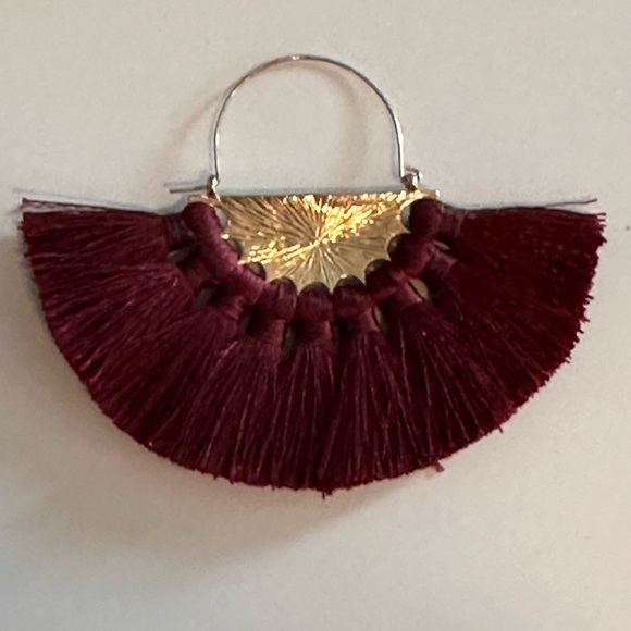 Maroon and Gold Large Tassel Hoop Statement Earrings - Picture 3 of 5